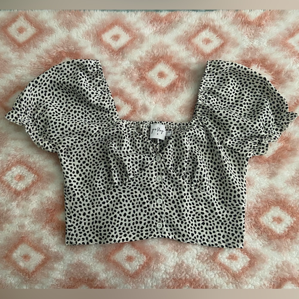 Puffed Sleeve Polka Dot Crop Top